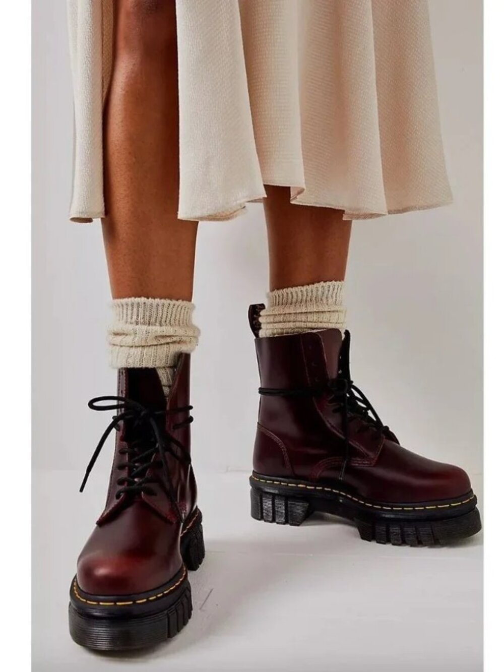 Dr. Marten Audrick Lace-Up Combat Platform Boots Burgundy Size 8